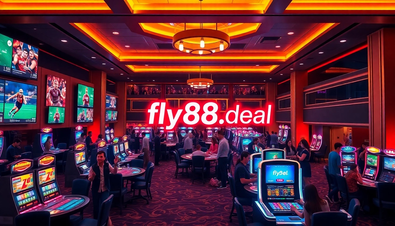 Experience the excitement of fly88.deal in a modern, vibrant online casino setting showcasing games, players, and a welcoming atmosphere.