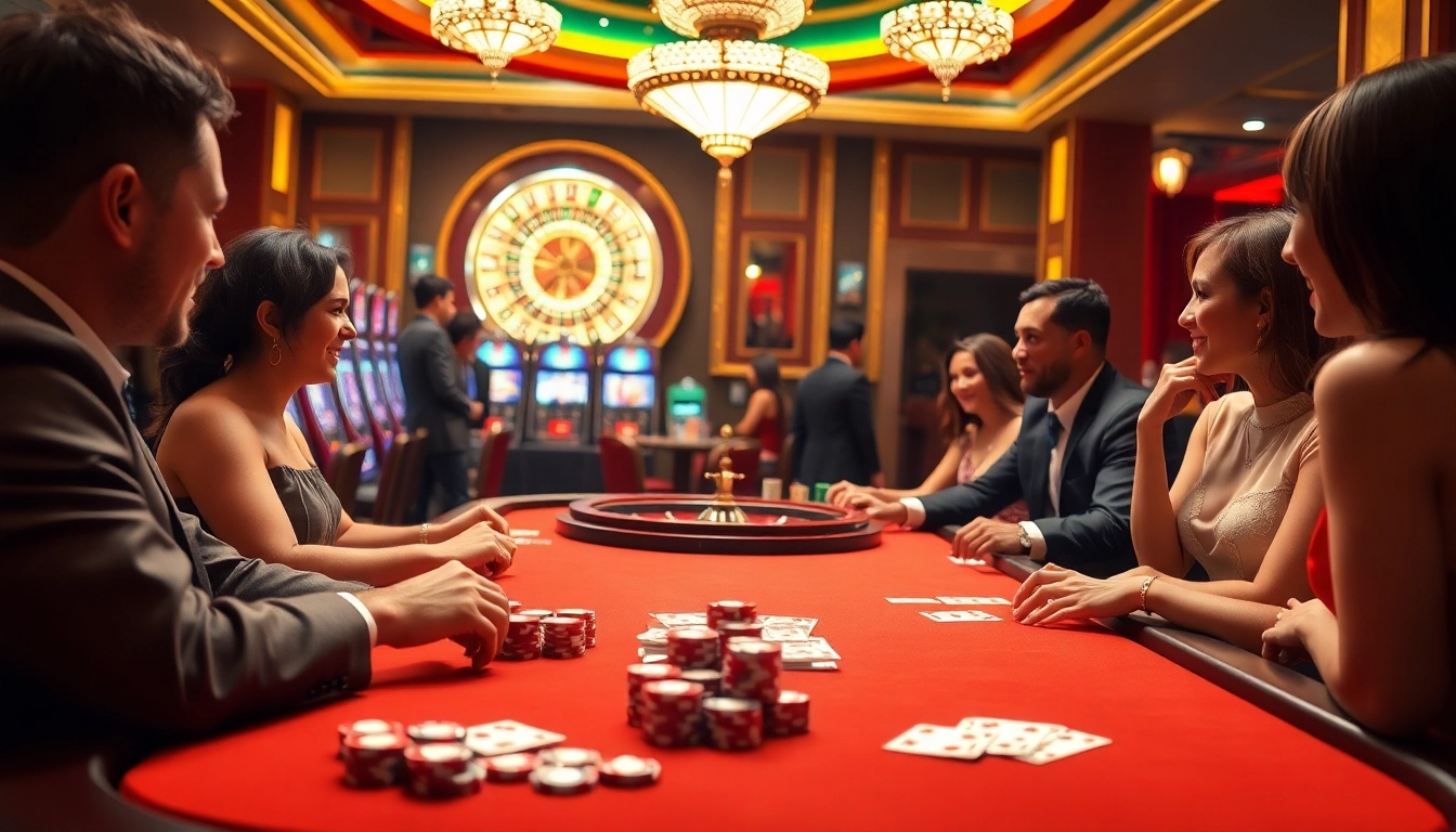 Exciting casino français sans kyc scene featuring poker, roulette, and lively players enjoying gaming.