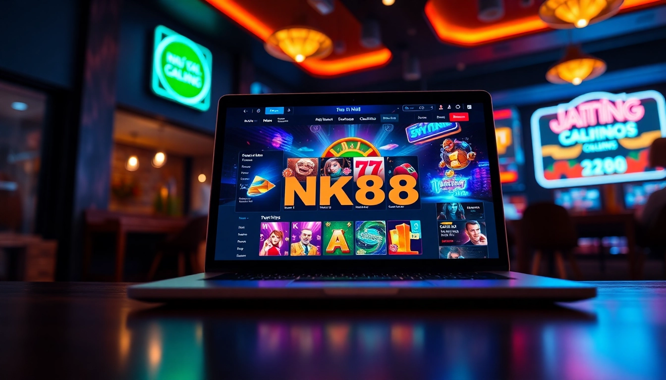 Exciting online gambling scene showcasing Nhà Cái NK88 with vibrant casino games.
