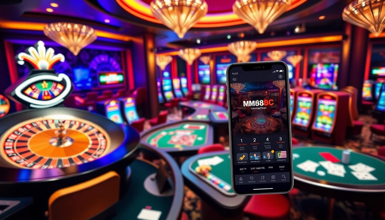 Experience thrilling online gaming at https://mm88bc.com/ with engaging casino tables, chips, and vibrant slots.