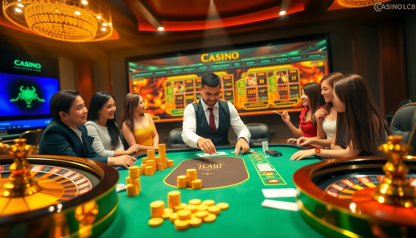 Engaging live dealer gaming experience at Casino LC88 with vibrant casino elements.