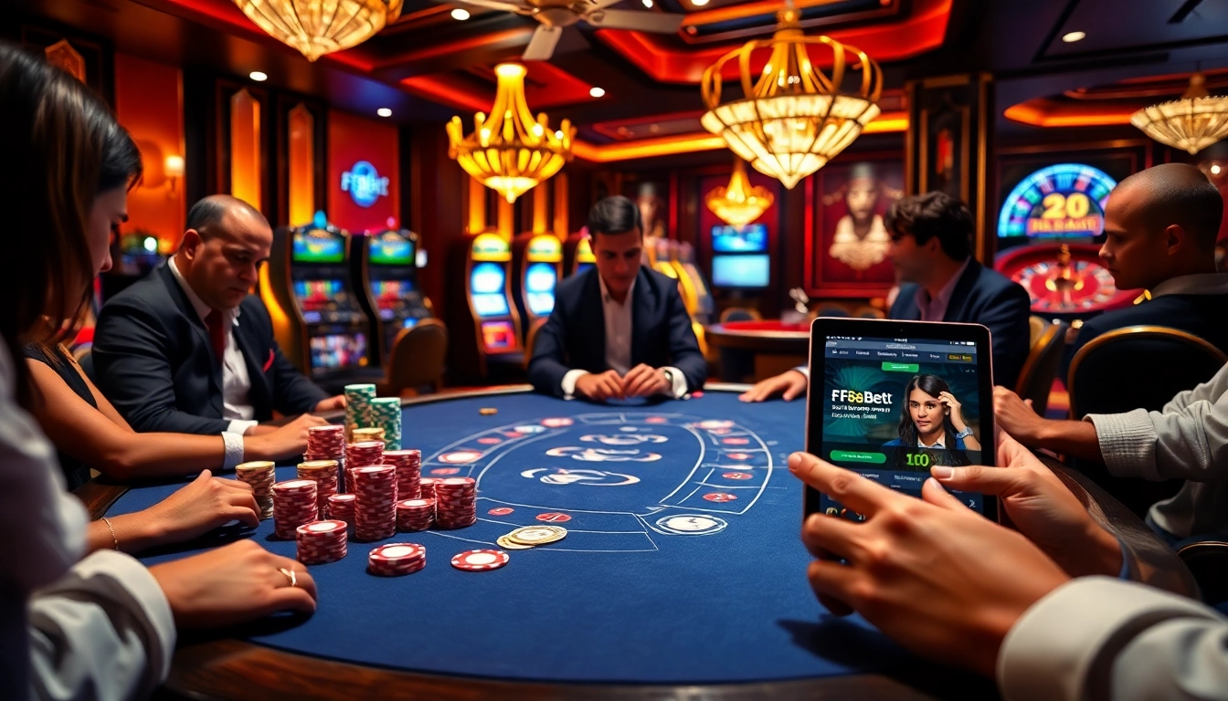 Engage with the excitement of casino games at https://f8bet.ventures/, featuring a vibrant blackjack table and poker chips.
