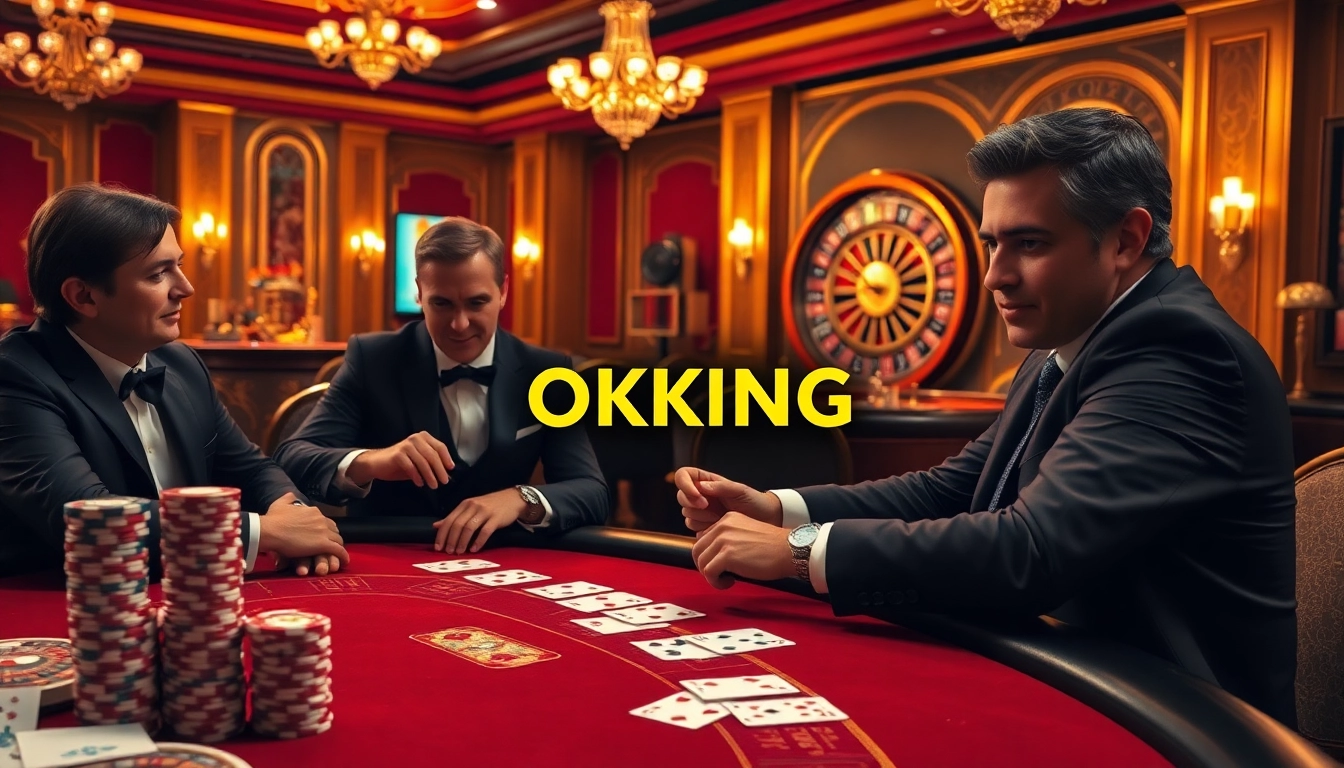 OKKING poker game scene showcasing high-stakes excitement with luxurious elements and virtual gambling interface.