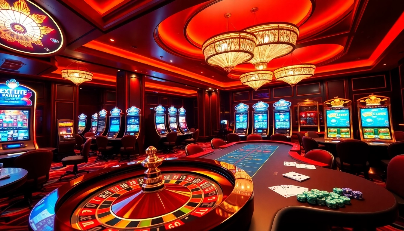 Tải hay88 and experience an exciting casino scene with roulette and vibrant slot machines.