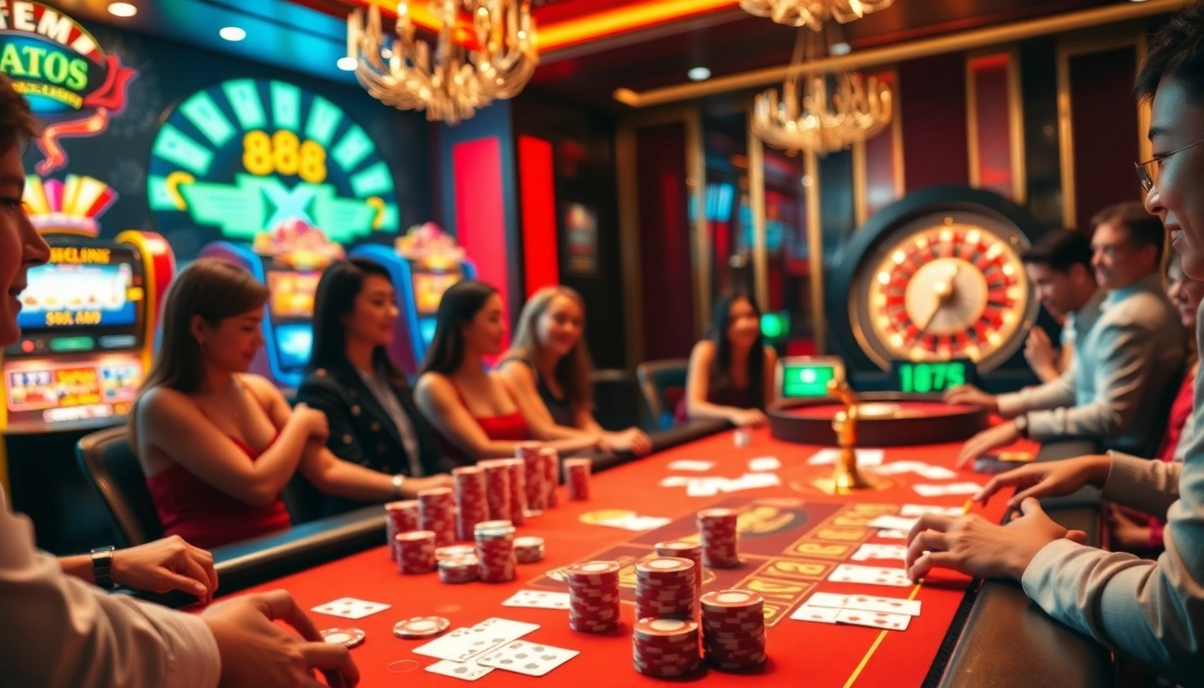 Intense gaming action at a casino table highlighting Đăng Ký 888new with vibrant poker chips and cards.