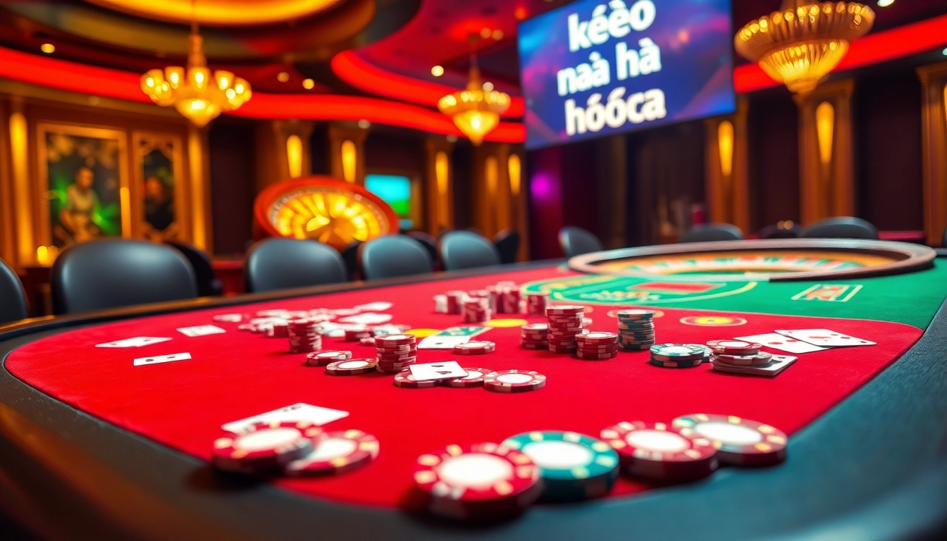 Engaging scene showcasing kèo nhà cái hôm nay at a luxury casino table with vibrant betting action.