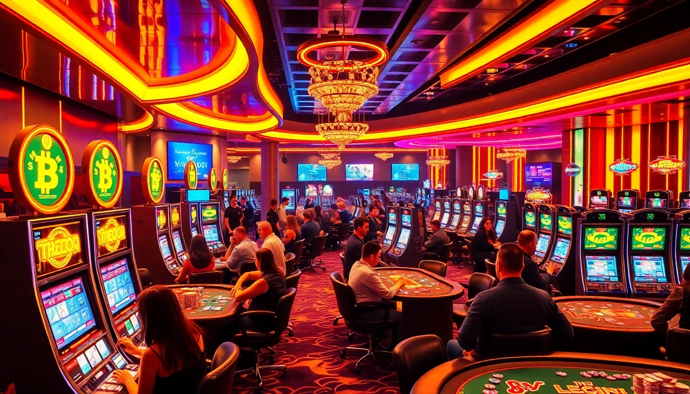 Joueurs enthousiastes profitant de jeux variés dans un crypto casino moderne.