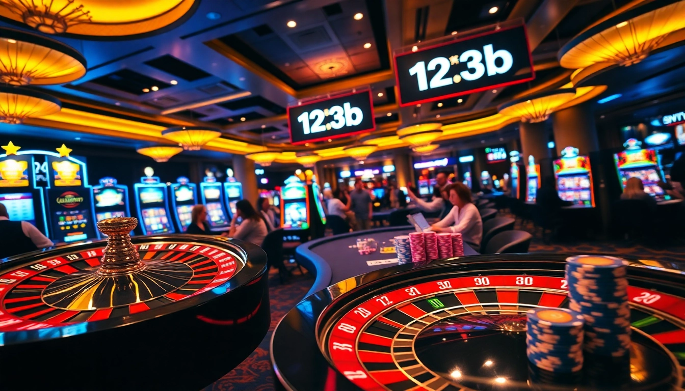 Players enjoying thrilling casino gaming experiences at 123b, featuring poker chips and roulette.