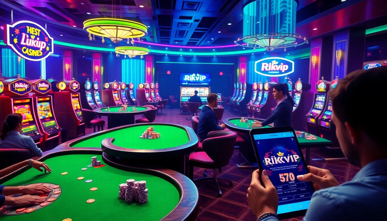 Experience thrilling gameplay at Rikvip with vibrant casino tables and excited players.
