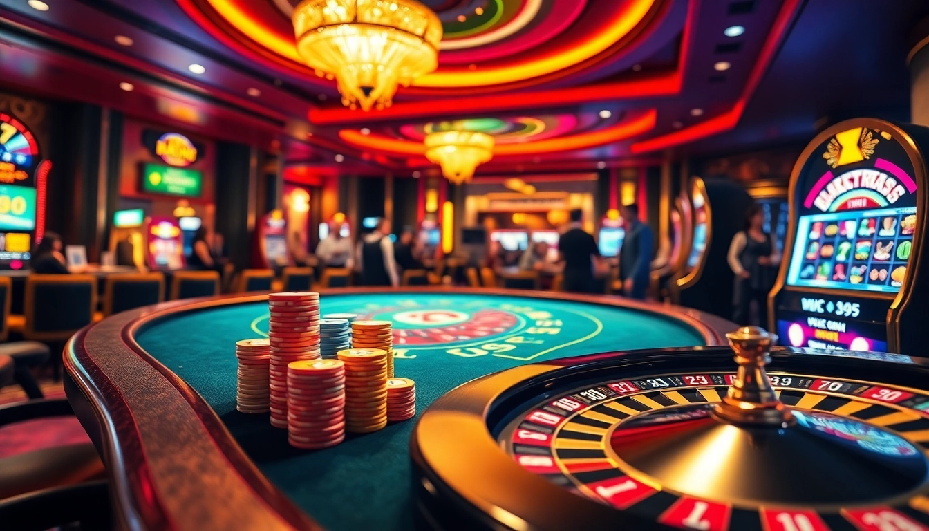 Experience the excitement of betting at Vua99's luxurious casino with colorful chips and a spinning roulette wheel.