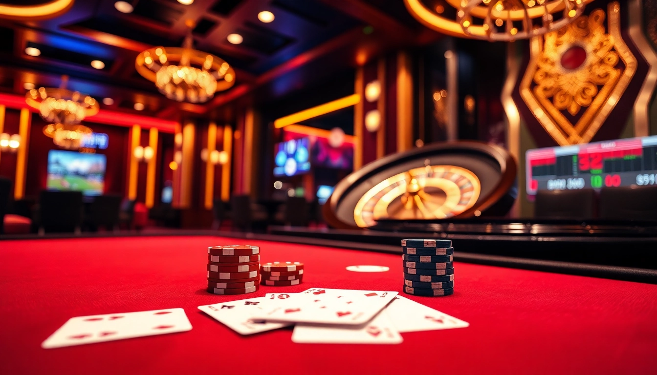 Players engaging in a thrilling poker match at UU88 casino, showcasing excitement and luxury.