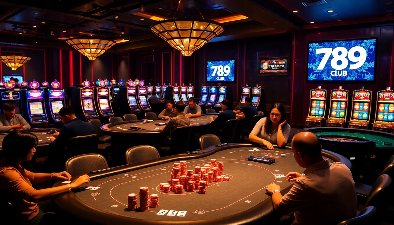 Players enjoying the thrilling atmosphere at 789 club casino with vibrant gaming tables.