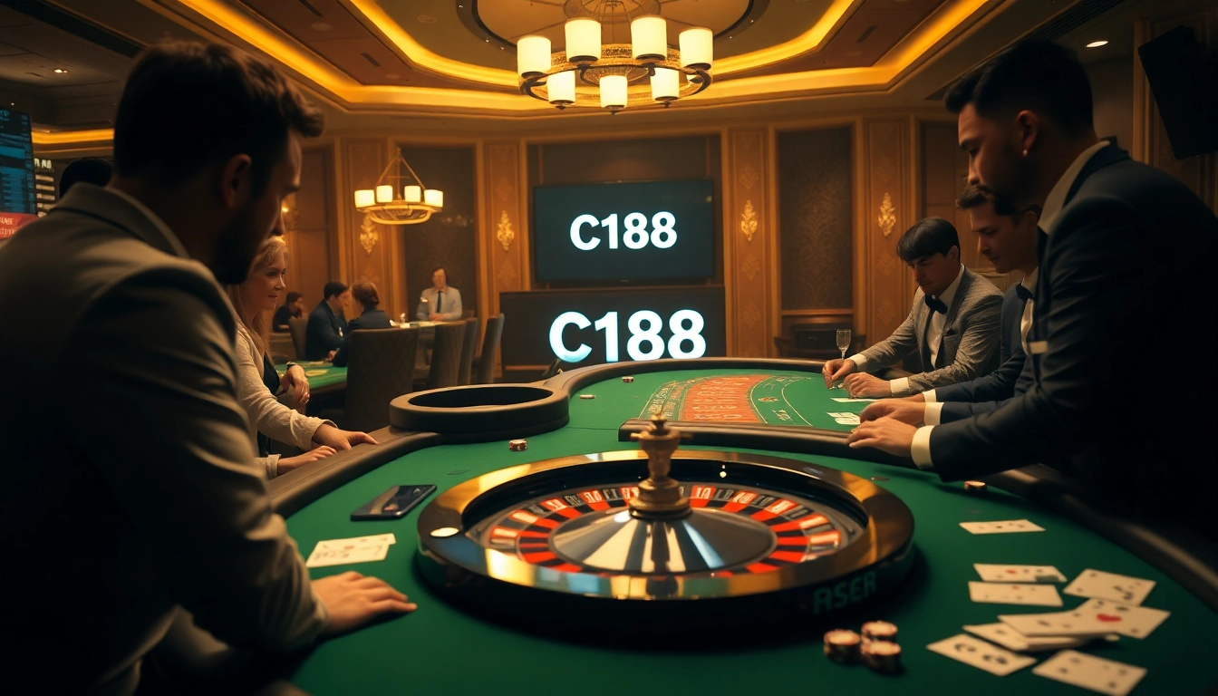 A thrilling casino scene with C168 displayed prominently among poker chips and a roulette wheel.