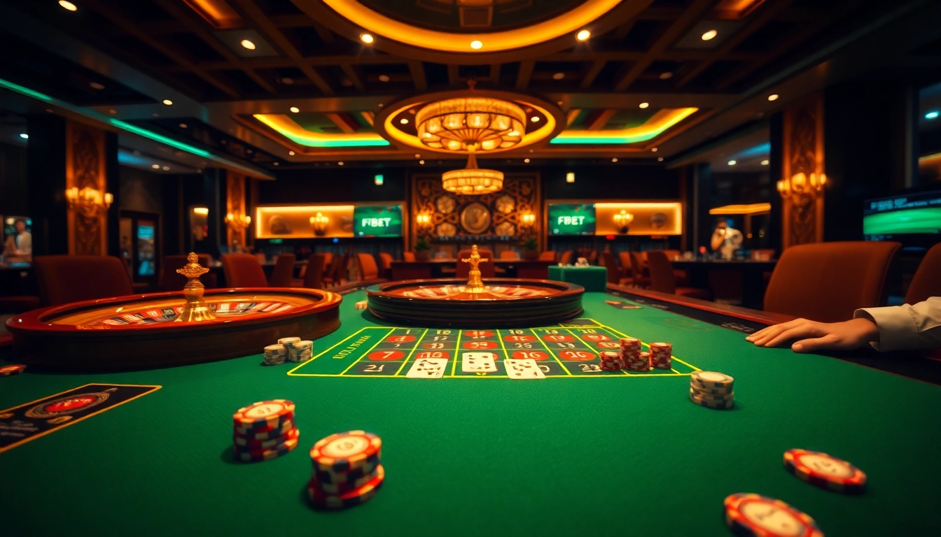 Experience thrilling gameplay at F8 BET with dynamic casino tables and vibrant poker chips.