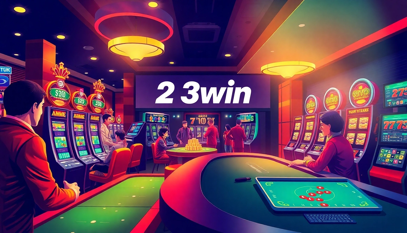 Experience the excitement of 23win with vibrant casino scenes and engaging gaming interfaces.