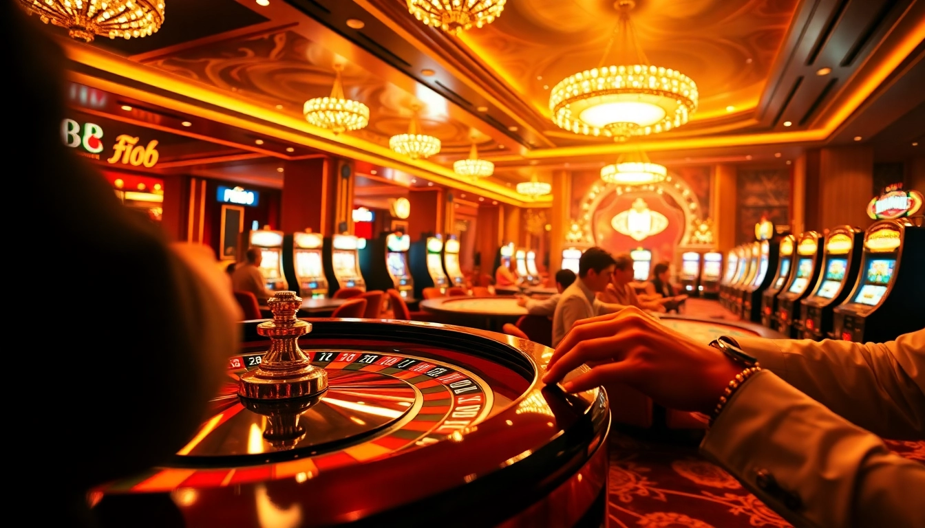 F168 players enjoying an exciting game at a luxurious casino with vibrant tables.