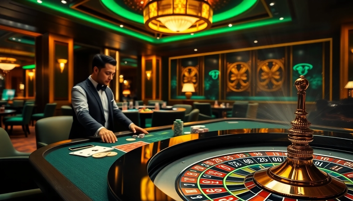 Experience the excitement at https://may88.work/ with a vibrant live dealer casino scene featuring an engaging table and luxury elements.