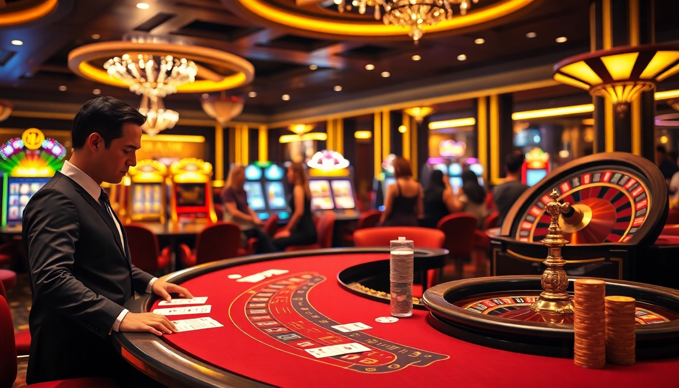 Players engaged in intense blackjack action featuring debet strategies and vibrant casino atmosphere.