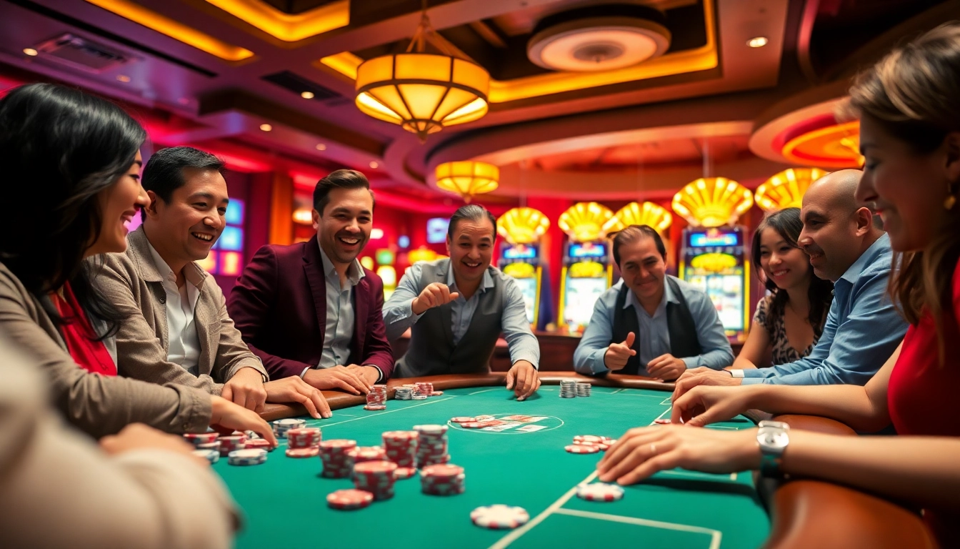 Les joueurs heureux au casino en ligne profitent d'un tableau de poker.